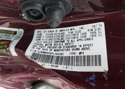 2015 Honda Cr-V Lx from USA, damaged, VIN 5J6RM4H36FL090080